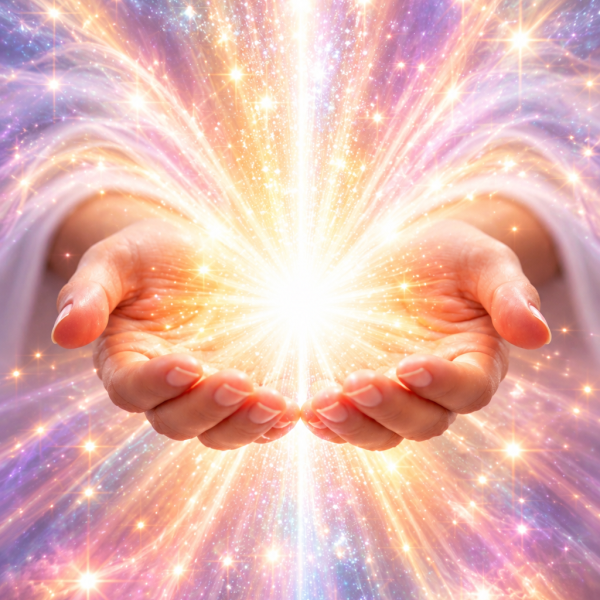 Radiant Light Held in Cupped Hands